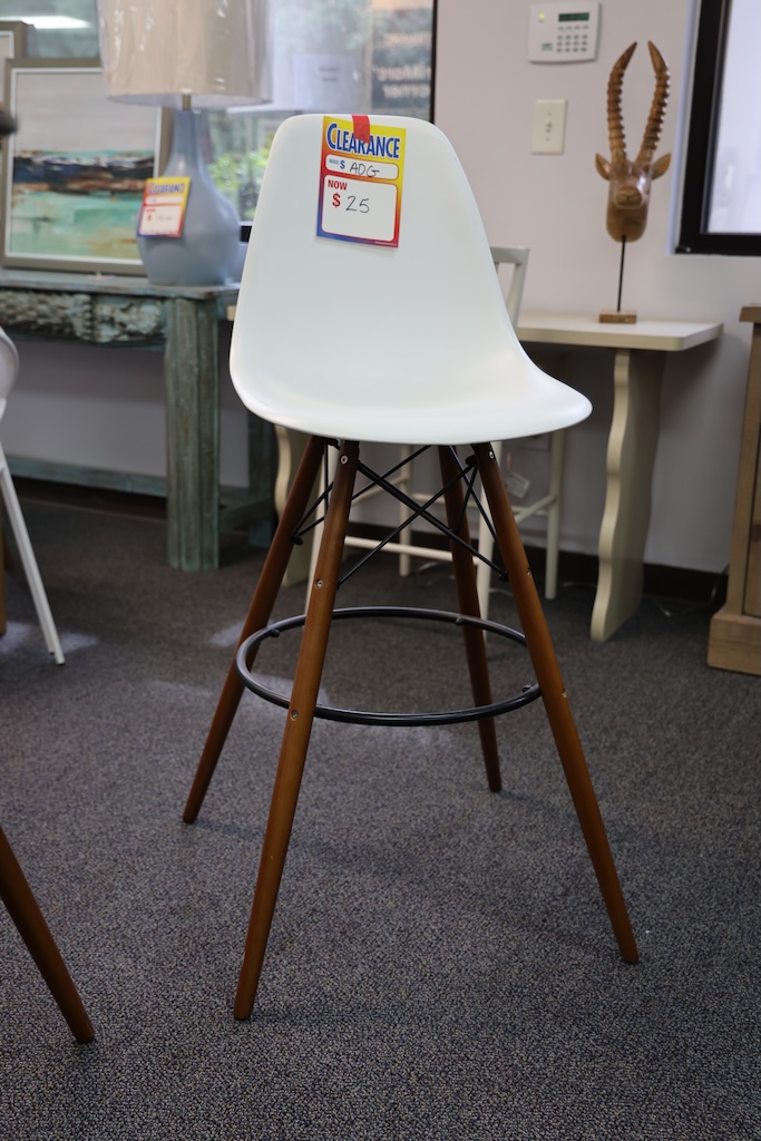 Modern Shell Bar Stool — White & Walnut
