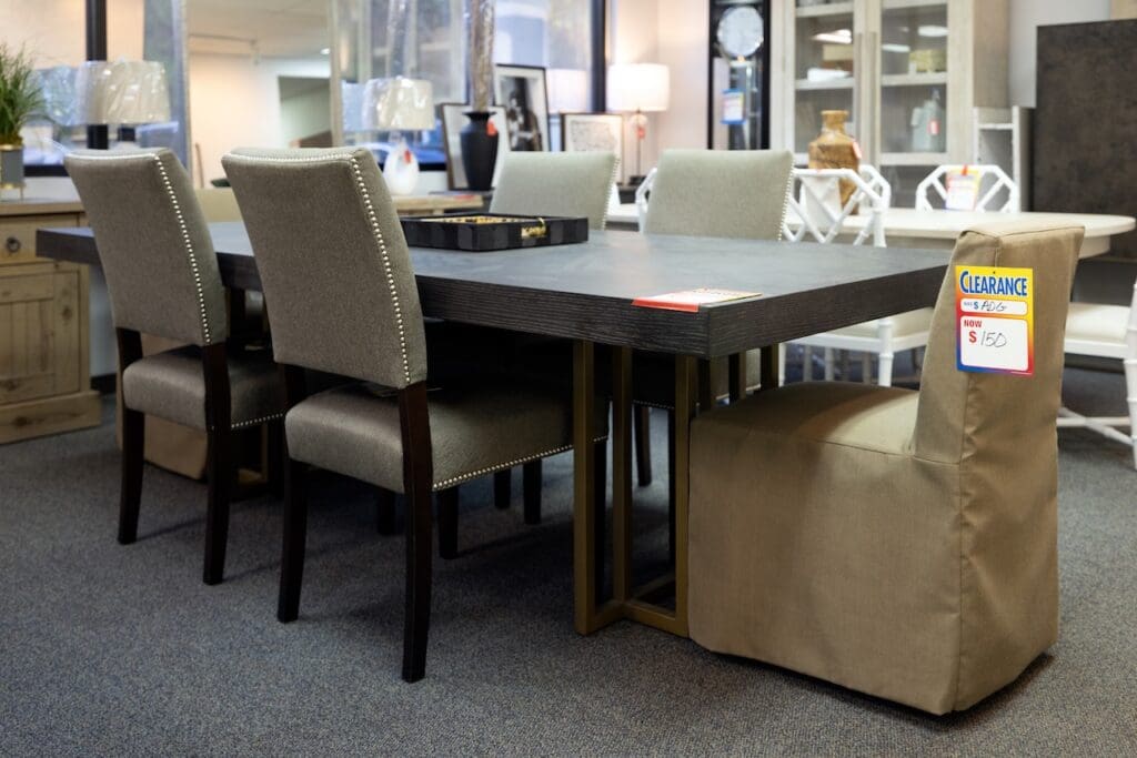 Dining Table — Dark Charcoal Wood Top with Brushed Gold Base